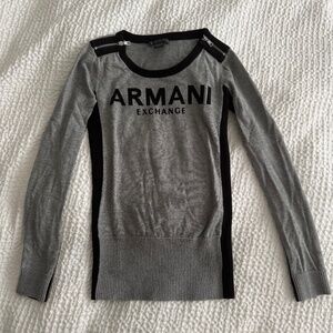 Armani Exchange Women’s Black and Gray Logo Sweater, Shoulder Zippers, Size XS